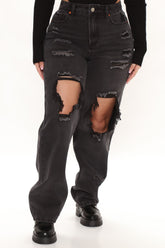 Go Bestie Ripped Straight Leg Jeans - Black Ins Street